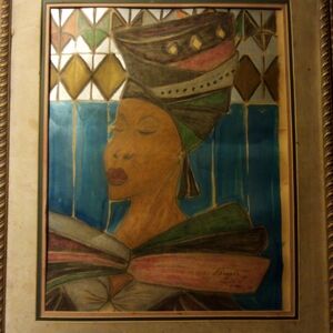 Vibrant Folk Art Portrait with Ornate Headdress